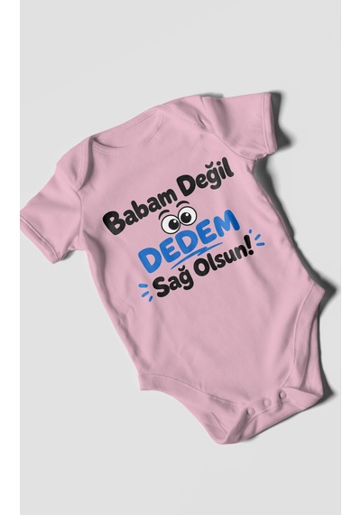 Morivokids Babam Değil Dedem Sağolsun Kısa Kollu Bebek Body %100 Pamuk Koyu Pembe