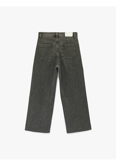 Koton Düğmeli Yüksek Bel Rahat Kesim Denim Pantolon - Culotte Jeans Gri 6sal40112md Gri