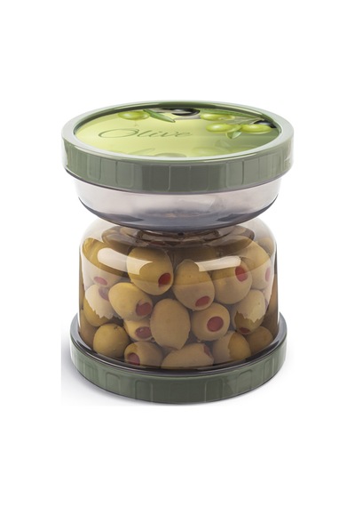 Kum Saati Zeytin & Turşu Saklama Kabı Süzgeçli Şeffaf - Çevir Sakla & Çevir Ye Pastel Yeşil