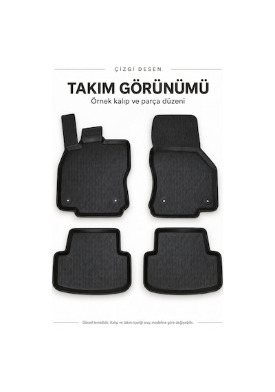 Toyota Proace City 2019+ Arka Koltuklu Çizgi Desen 3d Havuzlu Paspas Takımı Siyah