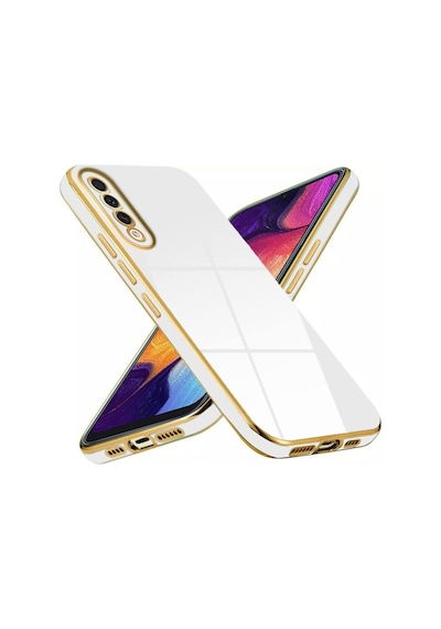 Fibaks Galaxy A70 Uyumlu Kılıf Parlak Kenarlı Altın Işlemeli Kamera Korumalı Kapak