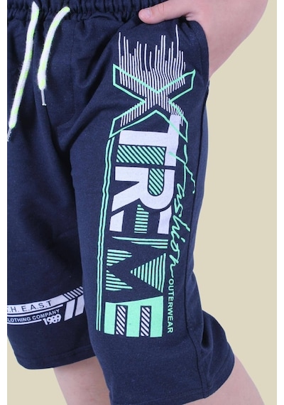 Fyk Kids Xtreme Yazı Baskılı Fosfor Renk Detaylı Çift Cep Erkek Çocuk Lacivert Kapri Lacivert