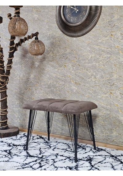 Zafir Metal Siyah Tel Ayaklı 60 Cm Puf Bench - Puf - Bench - Oturak - Mutfak Oturağı - Antre Oturağı Kahverengi