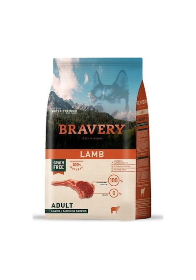 Bravery Lamb Tahılsız Kuzu Etli Orta ve Büyük Irk Yetişkin Köpek Maması 12 KG