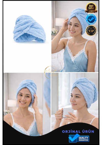 Mikrofiber Saç Havlusu Hızlı Kuruyan, Yumuşak Ve Hafif Farklı Renk Seçenekleri Mavi