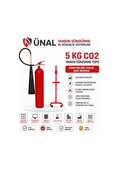 5 Kg Co2 Yangın Söndürme Cihazı Askı Sehpalı Tse Ve Ce Belgeli Yangın Tüpü