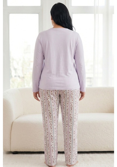 Siyah İnci Nakışlı Düğmeli Pamuklu Likralı Büyük Beden Battal Boy Örme Pijama Takım26240950 Lila Siyah İnci Nakışlı Düğmeli Pamuklu Likralı Büyük Beden Battal Boy Örme Pijama Takım26240950 Lila