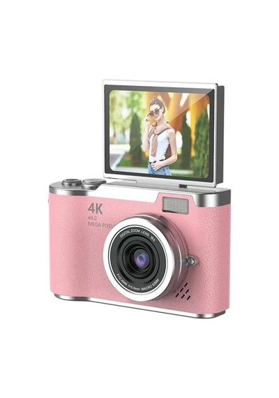 Magicool 4k Dijital Retro Video Kamera 48mp 18x Zoom Flaşlı 32gb Kart Dijital Vlog Fotoğraf Makinesi Türkçe - Pembe
