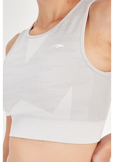 Maraton Active Slimfit Kadın Bisiklet Yaka Kolsuz Fitness Ekru Bra 813054-Ekru