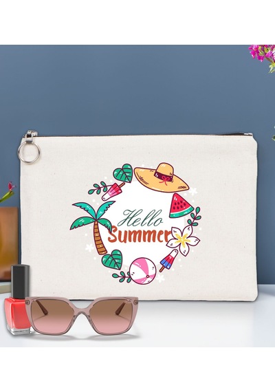 Bk Gift Yaz Temalı-4 Astarlı Portföy Çanta 30x21cm, Baskılı El Çantası, Organizer Çanta Çok Renkli