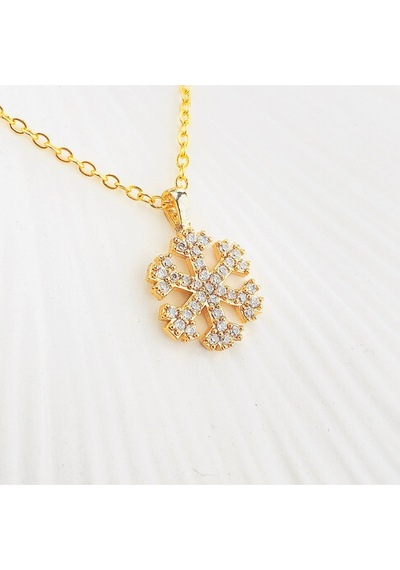 Kar Tanesi Kolye Kadın Zirkon Taşlı Kolye Gold 45cm Gold