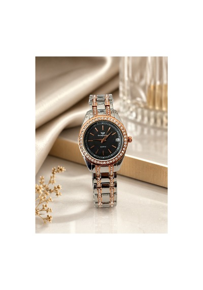 Çift Sıra Taşlı Kadın Kol Saati Takvimli Rosegold - 916381880 Rose Gold