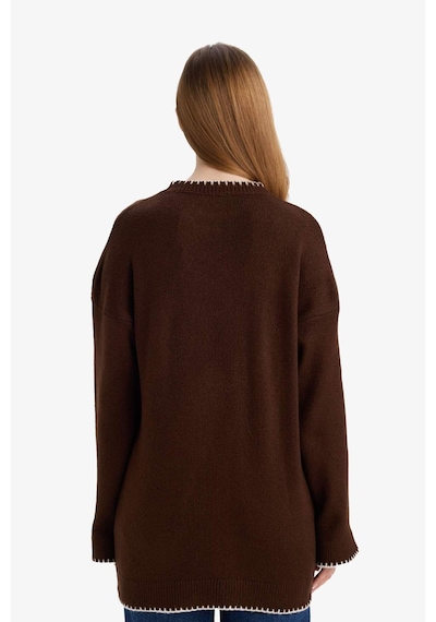 Defacto Regular Fit Bisiklet Yaka Triko Kazak Tunik G6342ax25wnbn142 Kahve-bn142