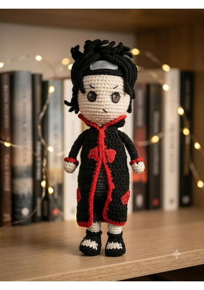 Obito Uzumaki Amigurumi Örgü Oyuncak - Naruto Anime Hediyelik Figür 21 Cm