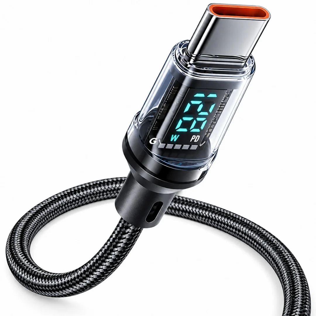Usb Type C Hızlı Telefon Data Şarj Kablosu Led Ekranlı Dijital 120w Veri Kablosu 1 Metre