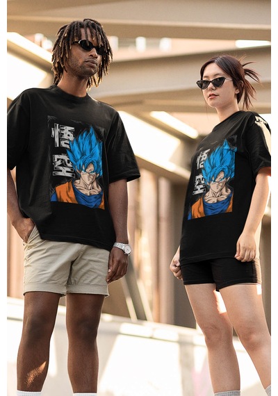 Anime Goku Blue Tişört Siyah