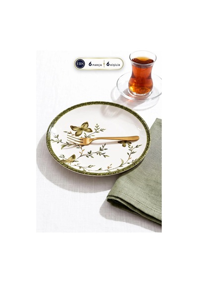 Verna Yeşil 6'lı Pasta Tabağı Seti 20 Cm