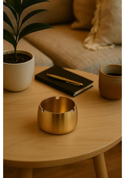 Gold Metal Küllük, Modern Tasarım Lüks Kül Tablası, Şık Ve Zarif Dekoratif Masaüstü Küllük, Ev Ve Ofis İçin İdeal Altın Rengi Kül Tepsisi, Kolay Temizlenir Metal Kül Kabı