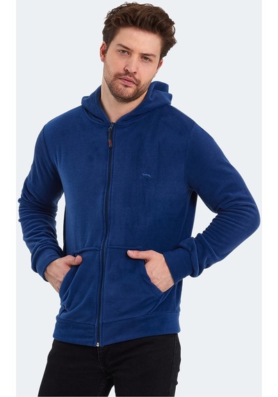 Slazenger SAMSON IN Erkek Fermuarlı Kapüşonlu Cepli Indigo Polar