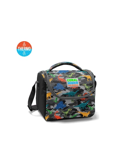 Coral High Kids Koyu Gri Siyah Kamuflaj Dinazor Desenli Thermo Beslenme Çantası 11812