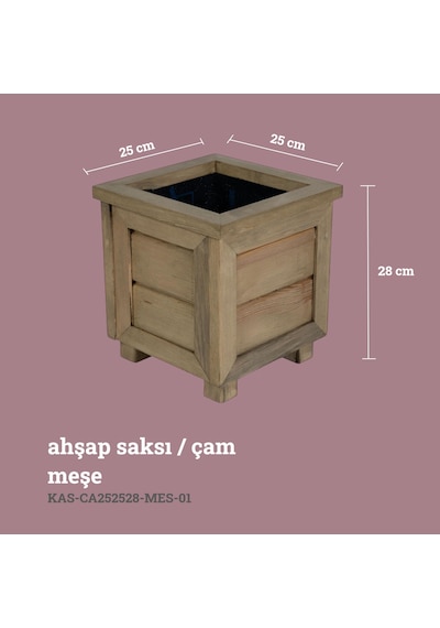 Kaf Ahşap Dekoratif Ahşap Saksı / Küçük Boy / Meşe