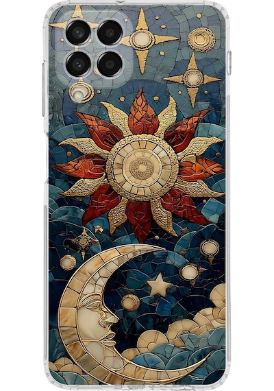 Printify Samsung Galaxy M33 İle Uyumlu Vitray Sol Ve Luna Tasarımlı Şeffaf Silikon Kılıf Şeffaf