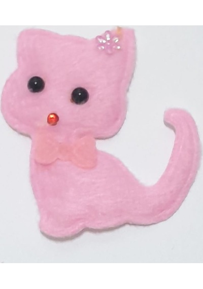 Pembe Kedi Süsleme Kumaş Sticker 100 Adet Pembe