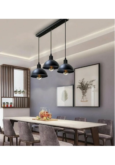 Mylights Üçlü Eskitme Kaplama 95 Cm Taban Vintage Sıralı Masa Üstü Avize Siyah