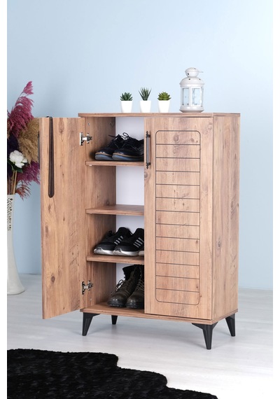Luna 2 Kapaklı 4 Bölmeli Modern Ayakkabılık - Çam Desenli 70x10