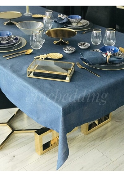 Valerium Simli İndigo Masa Örtüsü 150 X 220 Indigo