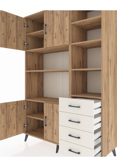 Hyperion Dolap 9 Raflı 4 Çekmeceli 4 Kapaklı 132x44x195 Çam-ç... Çam