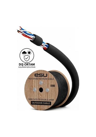 Esu Cat6 Dış Ortam Lan Kablosu 300m 23 Awg 0,58mm Solid Cca Ethernet Kablo