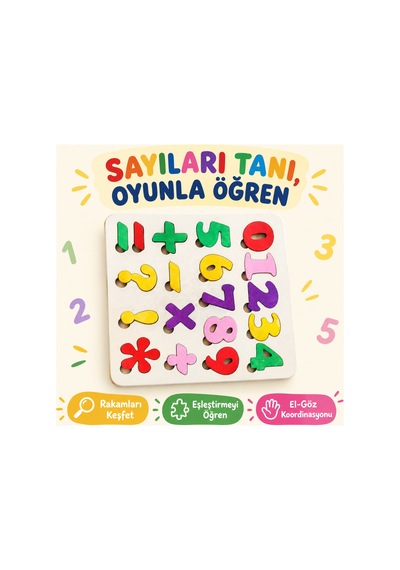 Ahşap Sayılar Rakamlar Eğitici Çocuk Bulmaca 24x24 Cm Seti Eğlenceli Oyun Eğitici Set