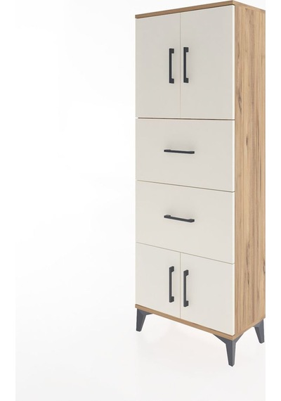 Arges Dolap 3 Raflı Tek Çekmeceli 2 Kapaklı 60x30x163 Antrasit-aytaşı Atlas Çam