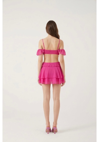 Holly Lolly Mini Boy Dekolteli Açık Omuz Detaylı Ruby Elbise Pembe