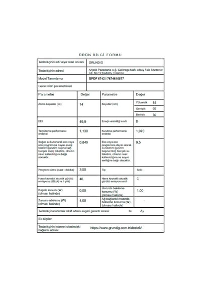 Grundig GPDF 6742 I 6 Programlı 14 Kişilik Bulaşık Makinesi İnox