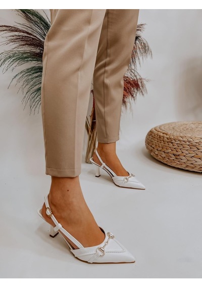 Ervanın Butiği Beyaz Deri Moss Toka Detay Kadın Stiletto-3537