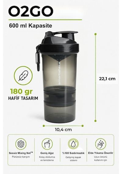Smartshake Original2go Serisi 600 Ml Siyah Protein Shaker