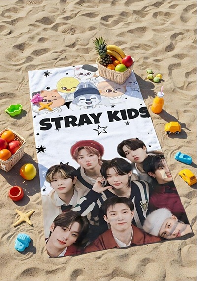 Djital Baskılı Stray Kids Plaj Havlusu Beyaz