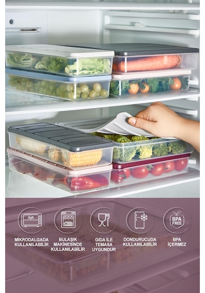 Selka Home 4'lü Set Nora Organizer Buzdolabı  Buzluk Düzenleyici Saklama  Kabı( 1 Ad. 4 Lt. 1 Ad. 2,25 Lt. 2 Ad. 1 Lt. )