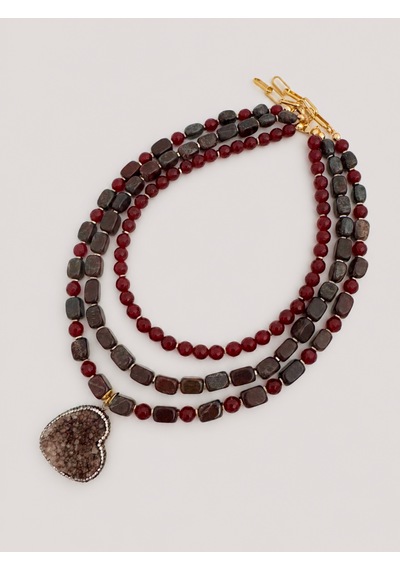 El Yapımı Granat, Jasper & Ametist Doğal Taşlı Kolye Seti Bordo