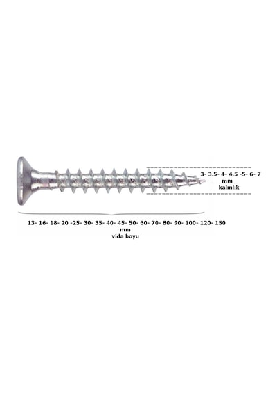 6x80 Mm Sunta Vidası , Ahşap Vidası , Sivri Uçlu Ağaç Vidası Dın7505 X 10 Adet Rf154 M6 x 80 MM