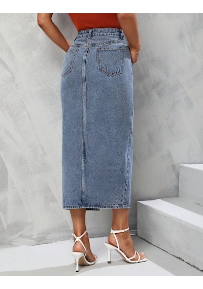 Pass&pass 2100-etek Kadın Likralı Önden Yırtmaçlı Jeans Kot Denim Uzun Etek Kar Açık Mavi Pass&pass 2100-etek Kadın Likralı Önden Yırtmaçlı Jeans Kot Denim Uzun Etek Kar Açık Mavi