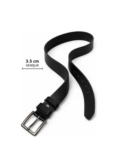 Suma Erkek Hakiki Deri Klasik Kemer 3.5 Cm Metal Tokalı Günlük Kullanım siyah