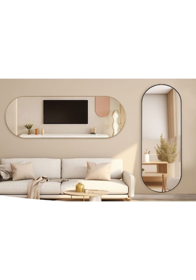 Model Alfa Dekoratif Ayna Boy Aynası Mdf 180cm X 62 Cm Elips Ayna 180 X 60 Gold