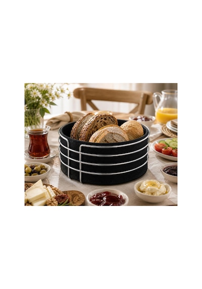 Gümüş Detaylı Galvaniz Metal Bezli Yuvarlak Ekmek Sepeti 22x11 Cm Yıkanabilir Kumaşlı Modern Şık Sunumluk Gümüş Metal Siyah Gümüş Detaylı Galvaniz Metal Bezli Yuvarlak Ekmek Sepeti 22x11 Cm Yıkanabilir Kumaşlı Modern Şık Sunumluk Gümüş Metal Siyah