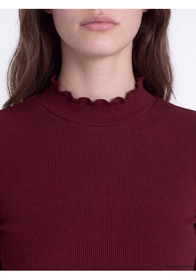 Lcw Modest Bordo Dik Yaka Kadın Fitilli Body