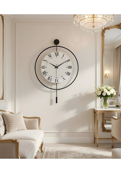 Siyah - Royal Kadran Exclusive - 3 Pil Ile Gelir Led Kristal - Modern Metal Duvar Saati