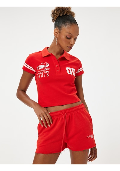 Koton Mini Şort Beli Bağcıklı Slogan İşlemeli Kesik Paça Slim Fit Cep Detaylı Kırmızı 4sal40181ık Kırmızı