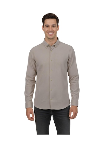 Advante Erkek Spor Slim Fit Uzun Kol Petek Fitilli Gömlek Bgl-st04824 Bej